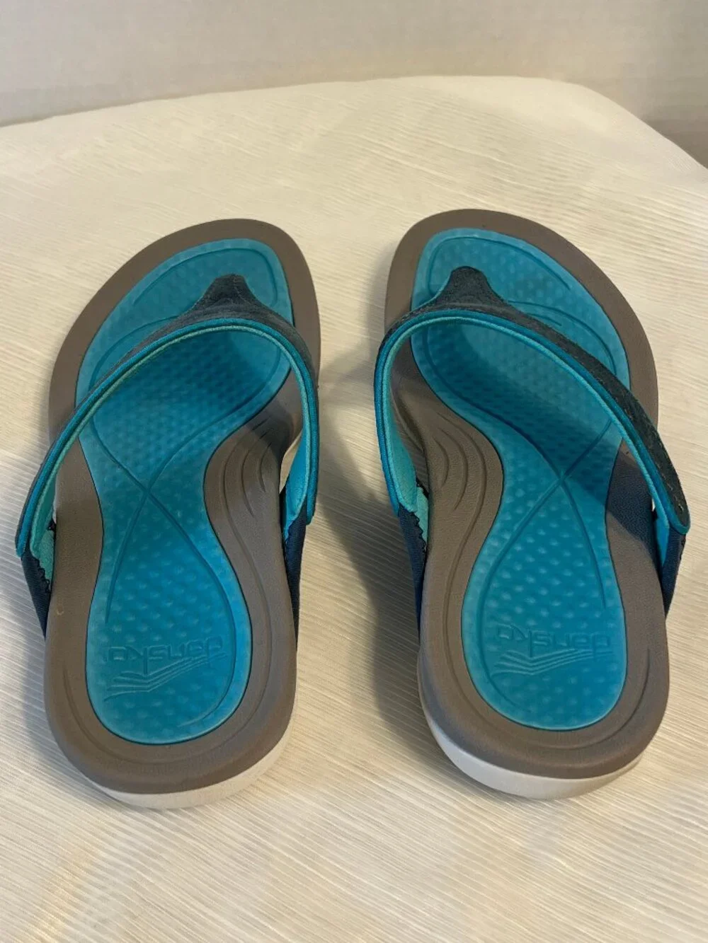 Dansko Katy Blue & Gray Leather Slip On Flip Flop Sandals - Picture 3 of 15